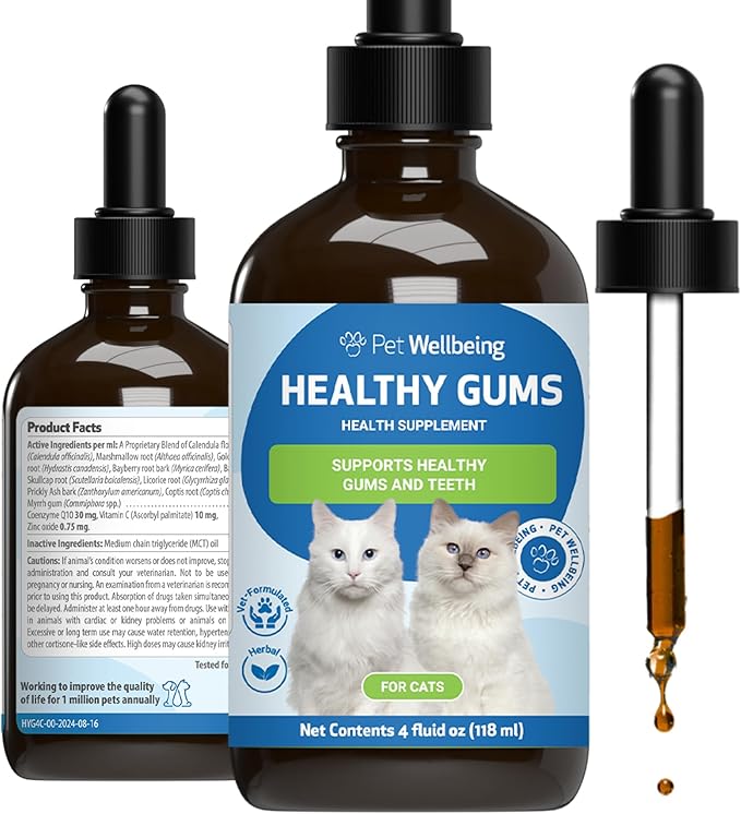 Pet Wellbeing Healthy Gums for Cats - Gums & Dental Health, Oral Care, Healthy Breath, Coenzyme Q10, Zinc Oxide, Calendula, Marshmallow Root - Veterinarian-Formulated Holistic Topical 4 oz (118 ml)