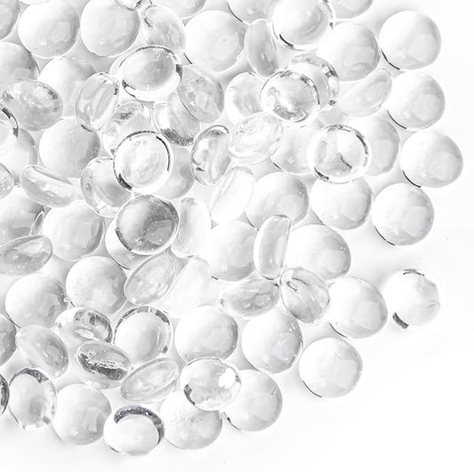 1 LB Clear Glass Marbles, Transparent Mini Flat Glass Beads~150 PCS for Vase Fillers, Floral Bottom Mancala Gems Pebbles Fish Tank Rocks for Table Aquarium,Home Decor Art Craft Supplies(0.5"~0.7")