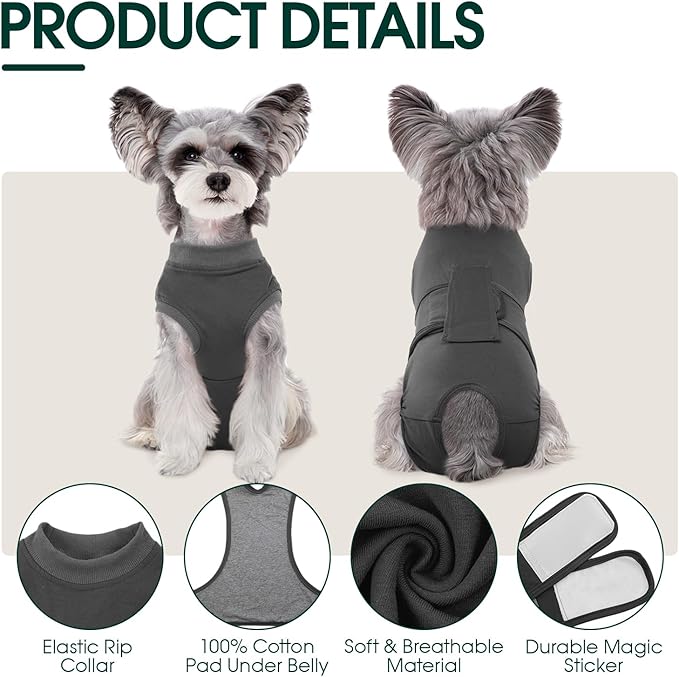 Kuoser Dog Surgery Suit Female Spay, Dog Recovery Suit Male Neuter, Puppy Clothes Onesie for Surgery Anti Licking Abdominal Wounds Pet Surgical Recovery Bodysuit Shirt, Substitute E-Collar & Cone