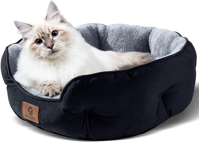 Asvin Small Dog Bed for Small Dogs, Cat Beds for Indoor Cats, Pet Bed for Puppy and Kitty, Extra Soft & Machine Washable with Anti-Slip & Water-Resistant Oxford Bottom, Black, 20 inches