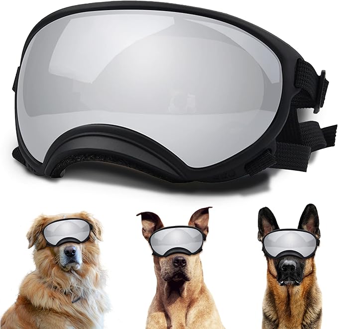 Large Dog Sunglasses, Dog Goggles with Adjustable Strap UV Protection Winproof Dog Puppy Sunglasses, Suitable for Medium-Large Dog Pet Glasses, Dogs Eyes Protection
