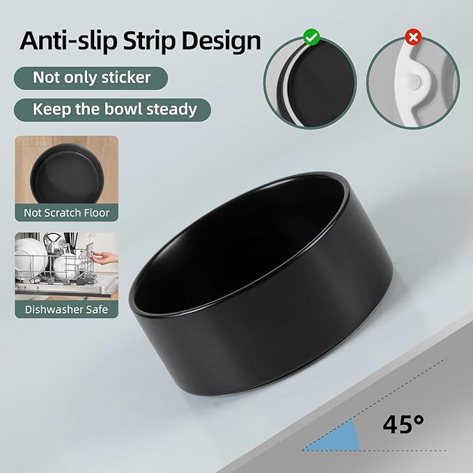 Ceramic 5.1inch Set of 2 Dog and Cat Bowls, Food and Water Feeder for Small Breed Dogs, Kitty, Cats, 2pcs Dog & Cat Dishes(2 Bowls, Black)
