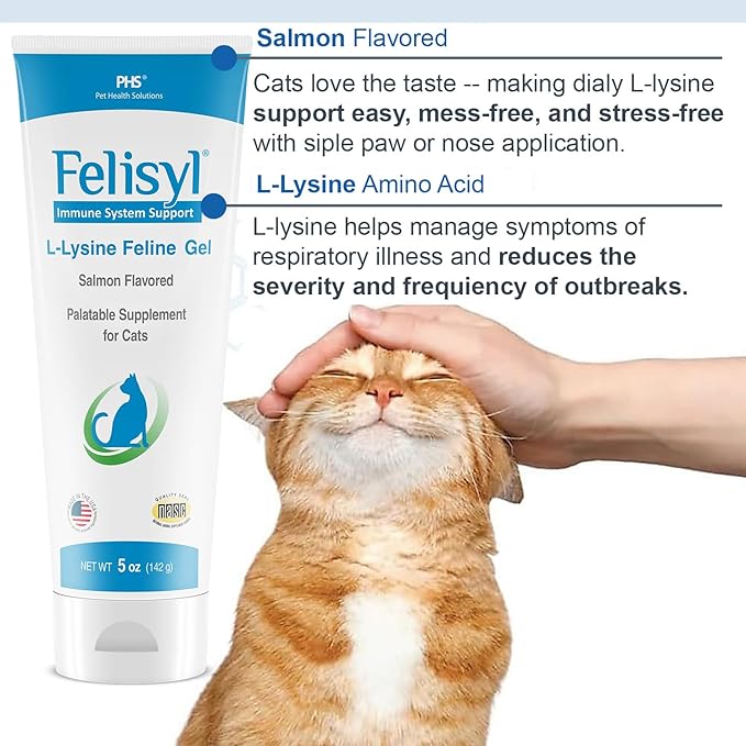 L-Lysine Gel for Cats (5oz) – Supports Immune, Respiratory, and Eye Health. Eases Sneezing, Runny Nose, and Watery Eyes. Tasty Salmon Flavor - Made in The USA