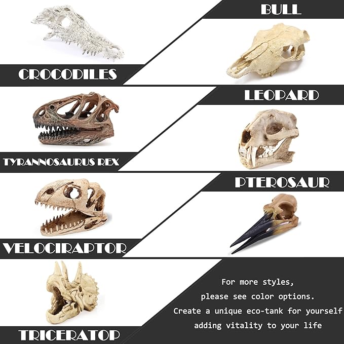 Fish Hideout Cave Dinosaur Animal Skull Reptile Ornament Halloween Décor for Terrarium Aquarium Large Decorations Betta Tarantula Snake Decor Bones