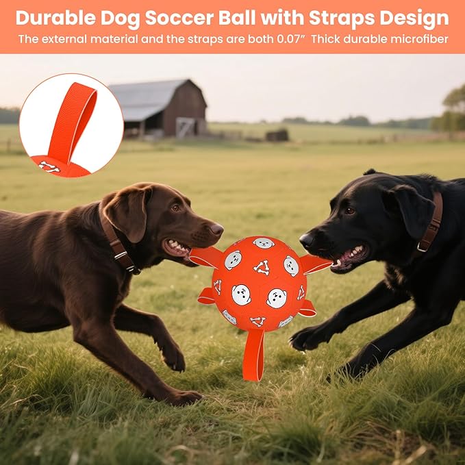 Dog Toys Soccer Ball with Straps, Durable Dog Balls, Interactive Dog Toys for Tug of War, Floating Water Puppy Toys for Indoor/Outdoor – Fun Dog Birthday Gift for Small Medium Dogs, 6 Inch