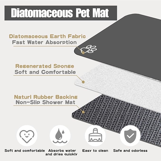 Large Pet Feeding Mat, Absorbent Quick Dry Dog Mat for Food and Water Bowl, Non Skid Cat Bowl Mat, No Stains for Pet Water Dispenser Pet Supplies for Messy Drinkers