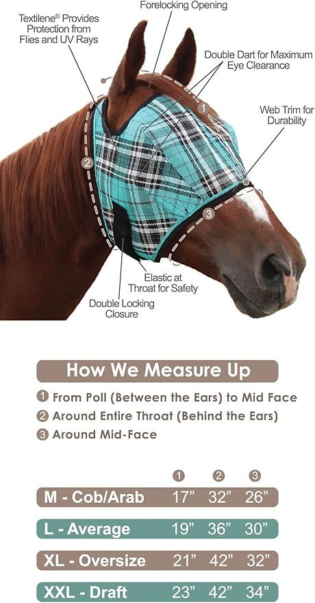 Kensington Fly Mask with Fleece Trim for Horses — Protects Face and Eyes Helps Block Sun Rays While Allowing Full Visibility — Breathable and Non Heat Transferring