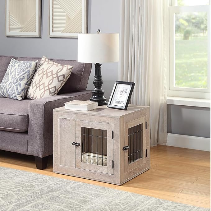 unipaws 25.5 Inch Furniture Style Dog Crate for Small Dogs, Cats, Min Pigs, Rabbit, Indoor Aesthetic Puppy Kennel, Modern Decorative Wood Wire Pet House Cage, Pretty Cute End Side Table, Grey