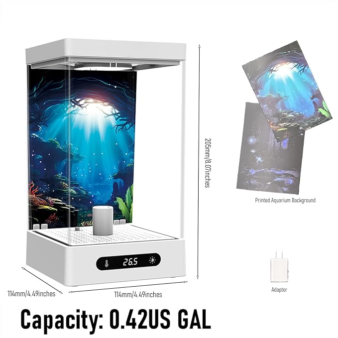 Betta Fish Tank, Smart Automatic Heating, Easy Water Change Valve, and Energy-Efficient LED Lighting - Perfect for Office, Home, and Bedrooms