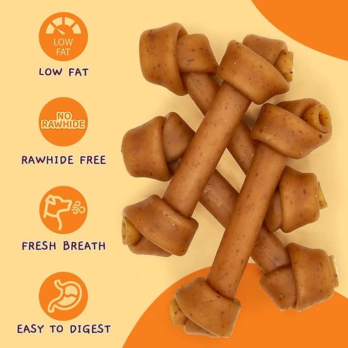 Jungle Calling Rawhide Free Dog Treats, Peanut Butter Bones, 6.5'' Pet Chews for Medium and Large Dogs,Digestible Chewing Snacks,4 Count (Pack of 1)