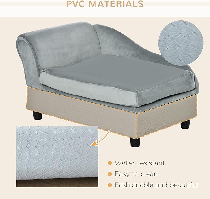 PawHut Luxury Fancy Dog Couch with Hidden Storage, Small Dog Sofa Bed with 2" Soft Foam, Modern Pet Furniture for Puppies & Little Breeds, Pale Gray