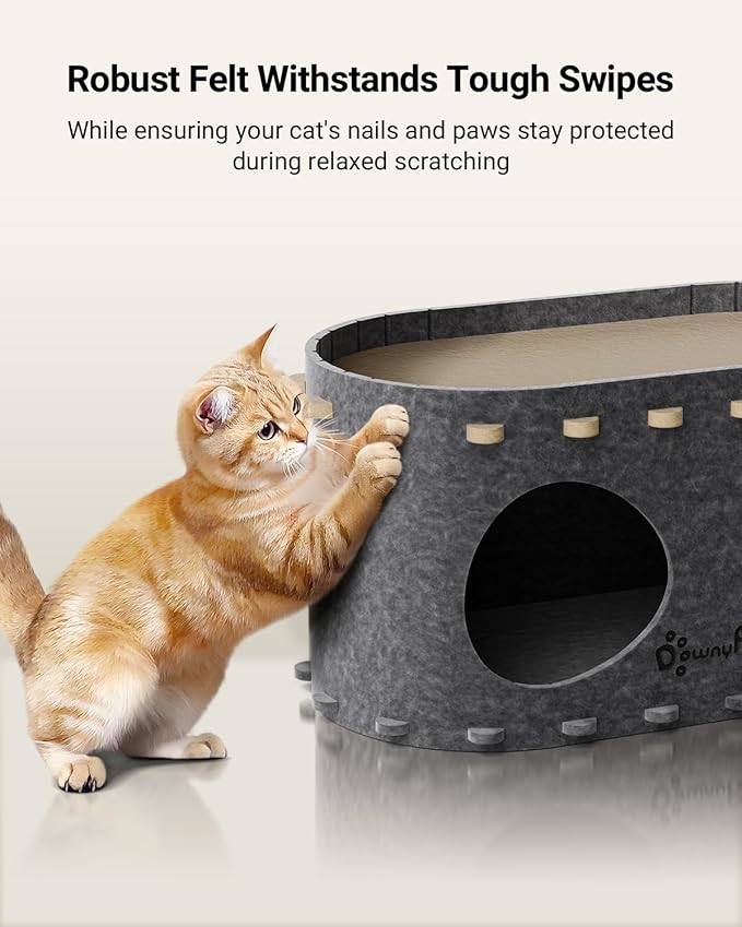 DownyPaws Cat House for Indoor Cats, Cat Bed Cave for Multiple & Large Cats Up to 22 Lbs, Scratch Resistant Peekaboo Cat Caves, Foldable Tunnel Enclosed Bed, PeekaPurr, Sesame Gray