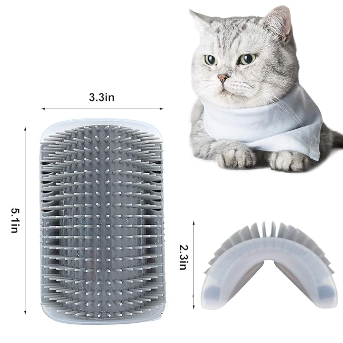 2 PACK Cat Self Grooming Corner Scratcher with Catnip, Massage Comb Brush for Long & Short Fur