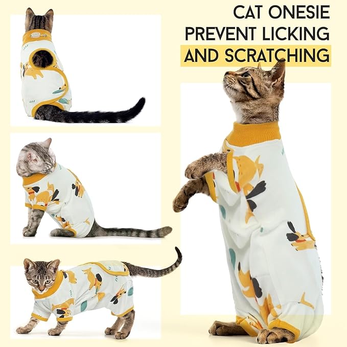 DENTRUN Cat Surgery Recovery Suit Female Male Soft Onesie, Kitten Surgical Collar Cone Alternative Shirt, Abdominal Wounds Anti-Licking Pajama for Small Pets Spay, Cat Body Suit Post Surgery