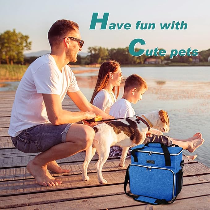 BAGLHER Dog Travel Bag, Pet Travel Bag (ALL Pet Travel Supplies), With 2 Pet Food Containers and 2 Collapsible Silicone Bowls; Essential Kits for Pet Travel Blue