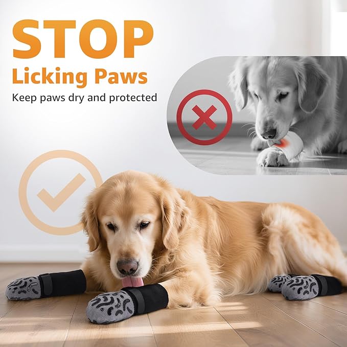 Double Sides Non-Slip Dog Socks to Prevent Licking Paws - Strong Traction for Hardwood Floors, Senior Dogs, Paw Protector, Dog Socks with Grippers - Black