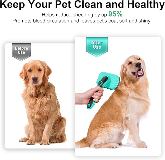 Dogs Self Cleaning Slicker Brush for Shedding & Grooming Short Long Haired Pets, Removes Loose Fur, Undercoat, Mats, Tangled for Large Medium Small Sensitive Skin of Cats. Easy to Cleaning