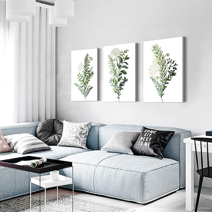 3 Pieces Framed Wall Art for Living Room Bathroom Wall Decorations Kitchen Wall decor Canvas Print decor modern Simple Bedroom Home Decoration Green leaves Poster wall paintings