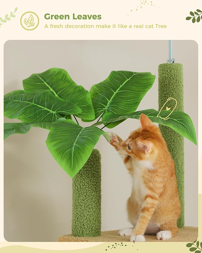 PEQULTI Tall Cat Tree, Floor to Ceiling Cat Tree Tower Adjustable [90.5''-100.4''=230-252CM] with Cat Condo, Cat Hammock and Scratching Post, Climbing Tree for Indoor Large Cats, Green