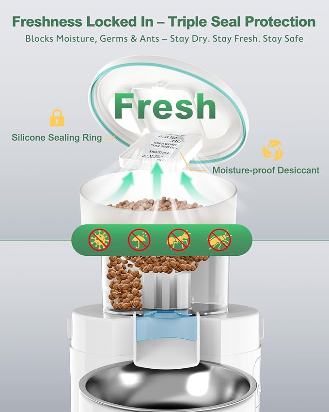 Gimars 5L/20 Cups Automatic Cat Feeder, Programmable 1-6 Meals Cat Food Dispenser with Stainless Steel Bowl, Easy Setup, Dual Power Supply,10s Meal Call Timed Pet Feeder for Cats and Small Dogs
