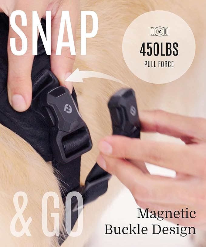 2025 New Edition, Fei & Eve MagEase Dog Harness - 3-Second Magnetic Buckles | 3-Point No-Pull Control | Heavy-Duty 900D Nylon | Dual Safety Handles | Breathable Mesh | Adjustable Fit | Medium, Blue