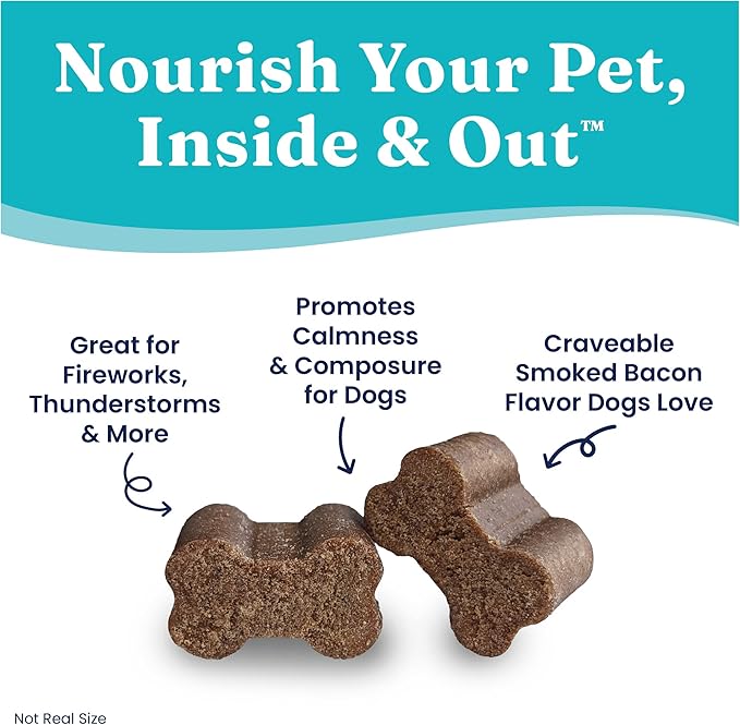 Solid Gold Calming Chews for Dogs - Dog Calming Chews W/Melatonin for Separation, Stress & Hyperactivity Relief - Supports Relaxation for Travel, Fireworks & Storms - All Ages & Sizes - Bacon - 60ct