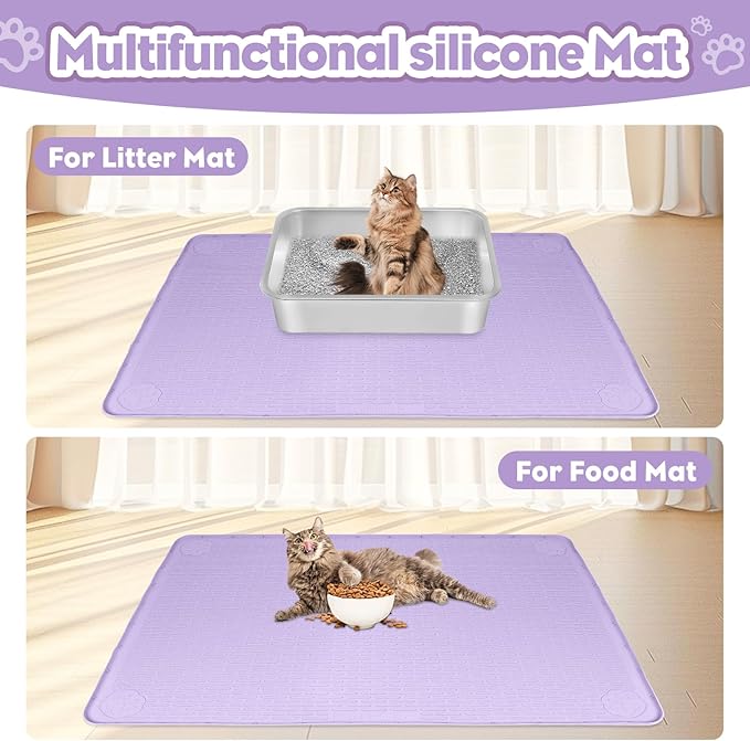 Cat Litter Mat, Extra Large 40" x 28" Silicone Mat Litter Trapping Mat for Scatter Control, Soft on Kitty Paws, Easy to Clean (Purple)