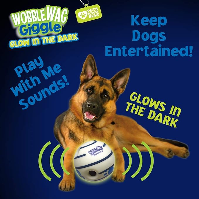 Wobble Wag Giggle Glow in The Dark | Rolling Enrichment Toy for Playtime, Interactive Play for Indoor or Outdoor, Keeps Dogs & Puppies Large, Medium or Small Busy & Moving, As Seen on TV | Pack of 1