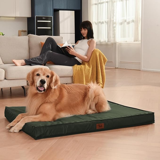 Outdoor Dog Bed for Small Dogs, Waterproof Dog Crate Bed for Small Dogs, Orthopedic Egg Crate Foam Puppy Beds with Washable and Removable Oxford Cover, Dark Green