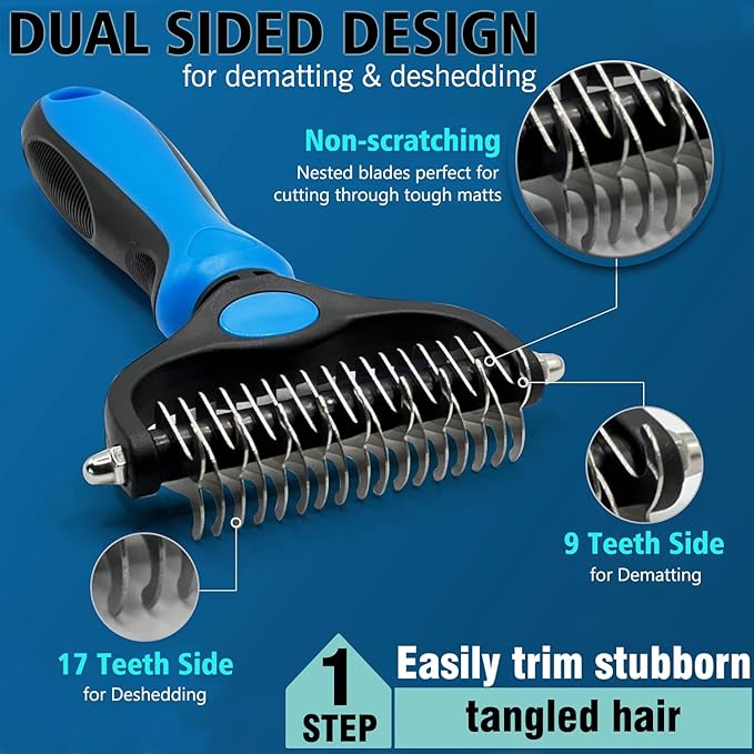 3PCS Dog Grooming Brush - Dog Brush for Shedding Massaging Bathing - Double Sided Shedding, Dematting Undercoat Rake - Self Cleaning Slicker Comb for Dogs and Cats with Long or Short Coats