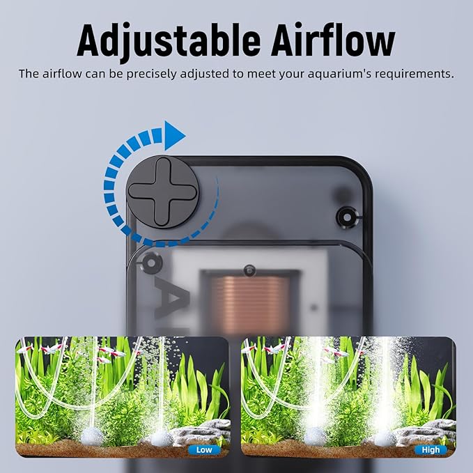 Air Pump Aquarium,Ultra-Silent/Small Size/More Output Aerator for Fish 2.5w/80GPH/18Kpa,with Air Stone Bubbler,Adjustable Airflow,Dual Outlet Suitable for 60-90 Gallon Fish Tank