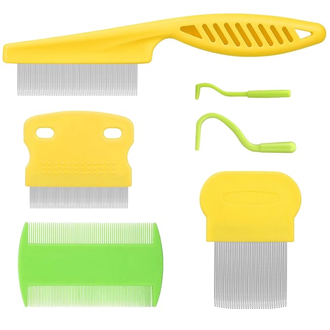Cat & Dog Comb Set - Fine Tooth Grooming Comb for Dandruff & Hair Removal (Yellow)