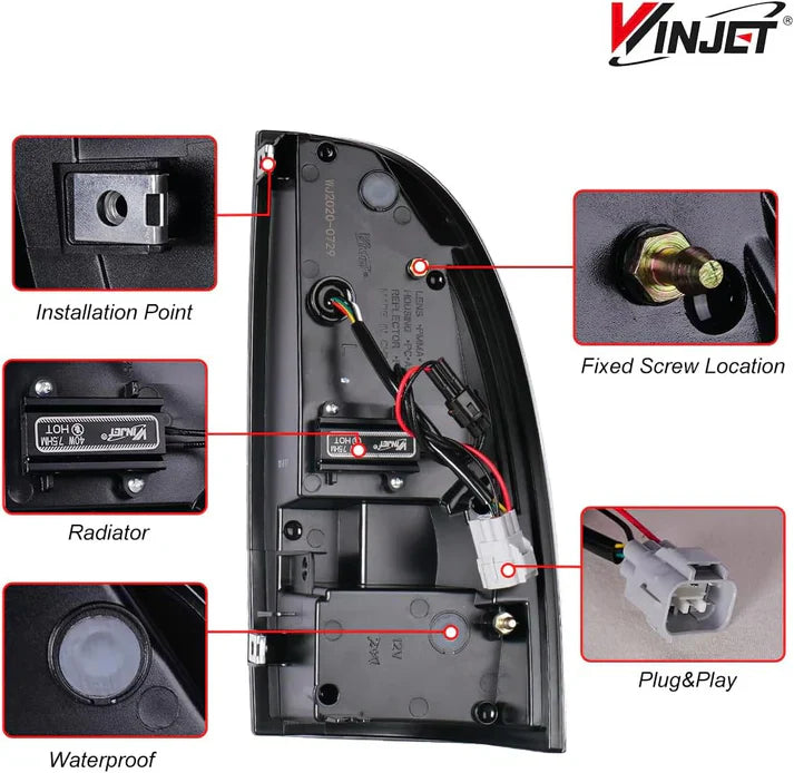 Winjet 2005-2015 Toyota Tacoma LED Tail Lights - Glossy Black/ Clear