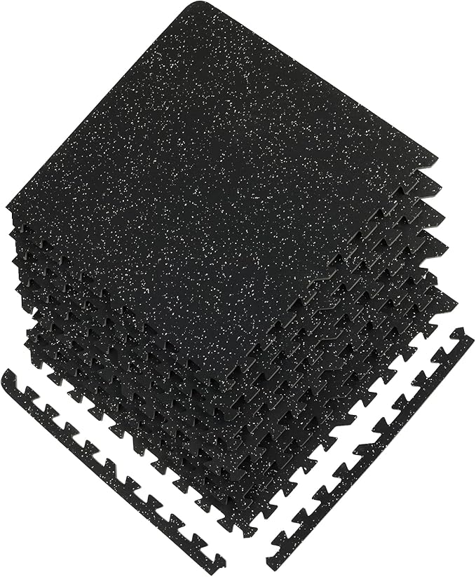 VEVOR 6PCS 0.56 inch Thick Gym Floor Mats, 25" x 25" EVA Foam & Rubber Top Interlocking Workout Floor Mats with 24 sq.ft Coverage, Waterproof Exercise Puzzle Flooring for Gym, Home, Garage, Basement