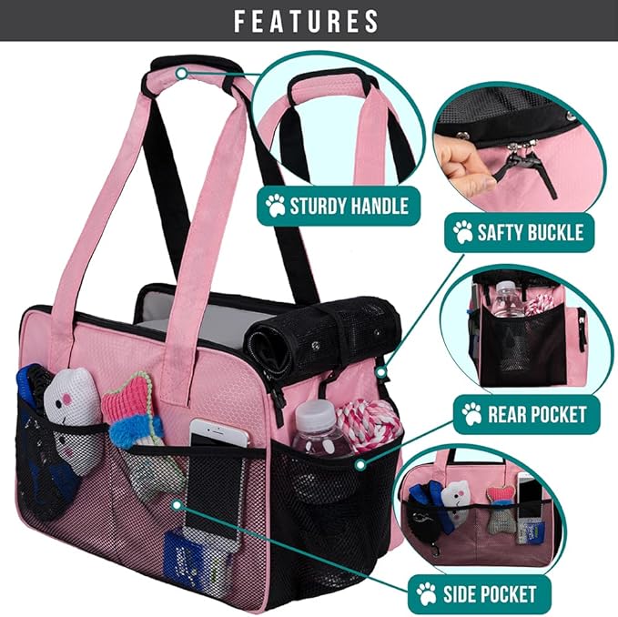 PetAmi Small Dog Purse Carrier, Soft-Sided Pet Carrier Bag with Pockets, Portable Puppy Cat Travel Handbag Tote, Airline Approved Breathable Mesh, Poop Bag Dispenser, Max 18 lbs, Pink