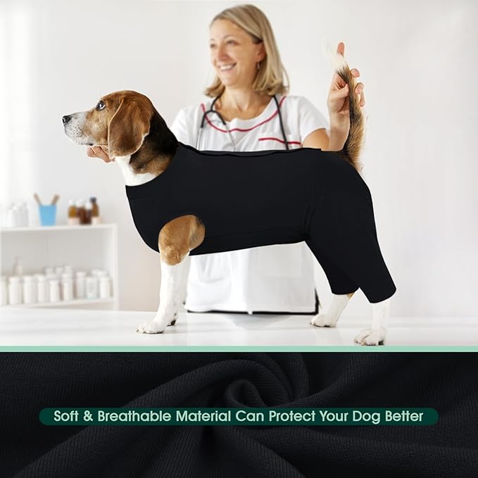 Kuoser Dog Surgery Suit Female Spay Male Neuter, Dog Leg Sleeve to Stop Licking Soft Dog Onesie for Abdominal Wound, Dog Recovery Suit Rear Leg Sleeves Pet Elbow Brace Protector, Black 4XL
