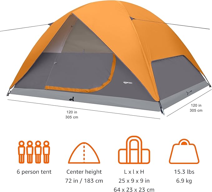 Amazon Basics Camping Tent, 3-Season Dome Design with Rainfly