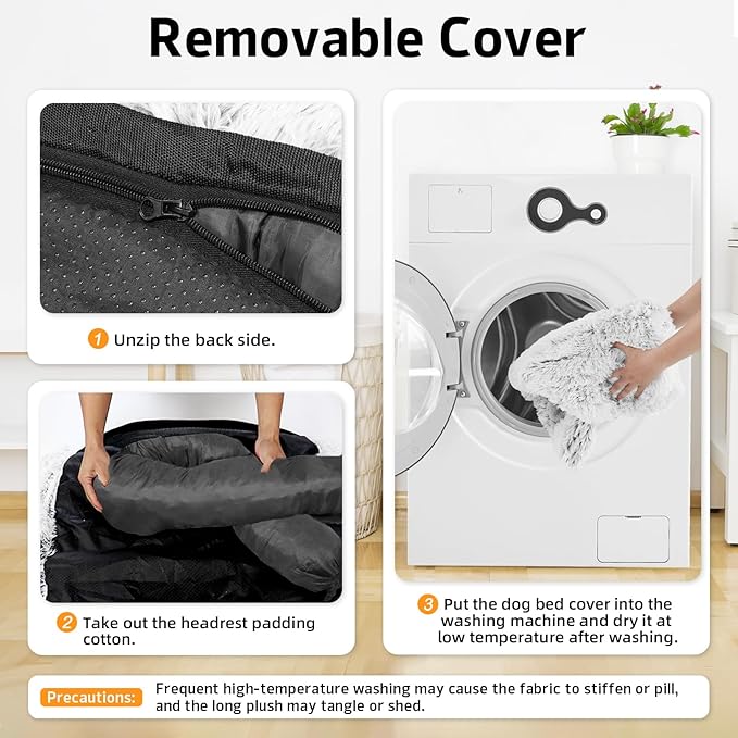 Calming Dog Bed Fluffy Plush Dog Mat for Furniture Protector with Removable Washable Cover for Large Medium Small Dogs and Cats (Small(35x31x5), Light Grey)