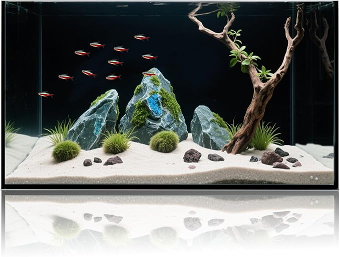 10 Gallon Glass Fish Tank, Aquarium Fish Bowl Cube for Betta Goldfish Snails Shrimp Aquatic Planting, Easy to Maintain Ultra Clear Rimless Dark Background Low Iron