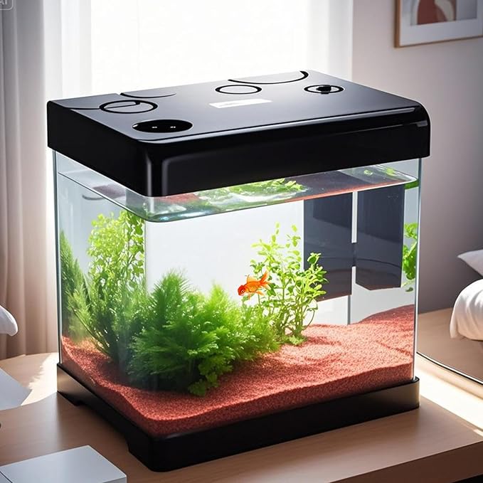 Betta Fish Tank Starter Kits, 5 Gallon Fish Tank with Heater Filter and Light, Self-Cleaning Small Fish Tank(Black).