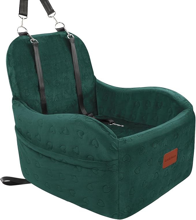Dog Booster Car Seat for Small/Medium Dogs,6in Elevated Cushion,Fully Detachable and Washable,2 Storage Pockets & 3 Straps,Fits in Front/Back Seat,Easy to Install (Green,Medium)