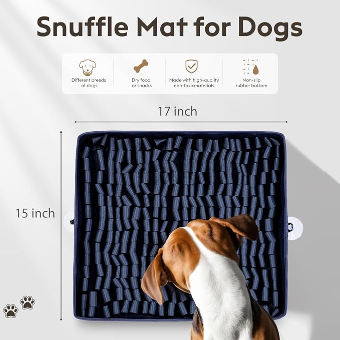 Snuffle Mat for Dogs, Dog Puzzle Mat, Interactive Dog Toys for Enrichment,Sniff Mats with Non-Slip Backing,Suitable for Breeds and Sizes of Dogs (Navy, 17" X 15")