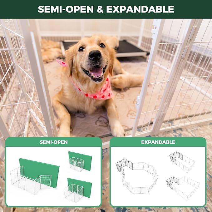FXW Homeplus Unleashed Indoor Dog Playpen - Stress-Free and Safe Play, Heavy Duty 45 Inch 16 Wire Panels Dog Pen for Large Dogs, White│Patented
