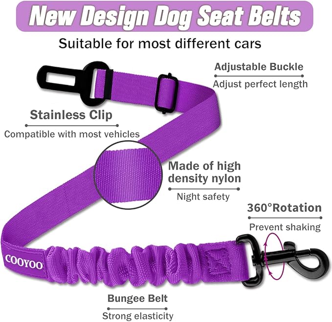 COOYOO Dog Seat Belt,3 Piece Set Retractable Dog Car Harness Adjustable for Vehicle Nylon Pet Safety Heavy Duty & Elastic