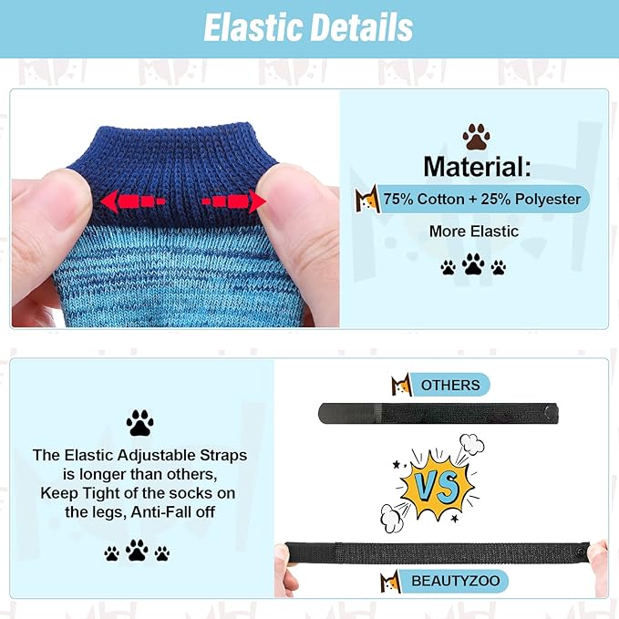 BEAUTYZOO Anti Slip Dog Socks for Small Medium Large Dogs,Paw Protector with Grips for Hardwood Floor Hot/Cold Pavement,Traction Control 3 Pairs AntiTwist Dog Shoes to Prevent Licking for Senior Dog
