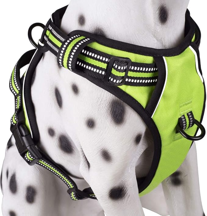 PoyPet No Pull Dog Harness, Reflective Comfortable Vest Harness with Front & Back 2 Leash Attachments and Easy Control Handle Adjustable Soft Padded Pet Vest for Small to Large Dogs (Green,L)