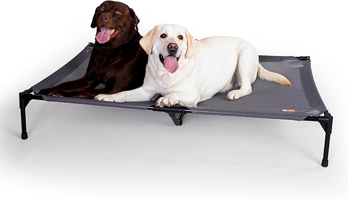 K&H Pet Products Elevated Outdoor Dog Cot Bed, Raised Cooling Bed with Washable Breathable Mesh for Large Dogs, Portable Raised Platform Pet Bed, Heavy Duty Metal Frame Hammock Bed, Jumbo, Gray