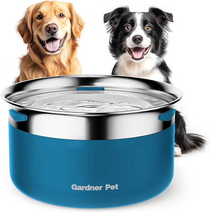 Gardner Pet Dog Bowls 1 Gallon (3.85L) Stainless Steel No Spill Dog Water Bowl, Slow Water Feeder Metal Bowls, Spill Proof Water Dispenser for Large Dogs, Promotes Healthy Hydration