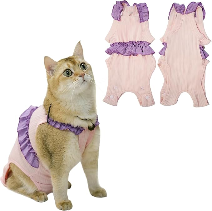 Cat Recovery Suit,Kitten Onesie After Surgery,E-Collar Alternative for Abdominal Wound and Skin Diseases,Soft Breathable Bodysuit After Spay（Pink-m）