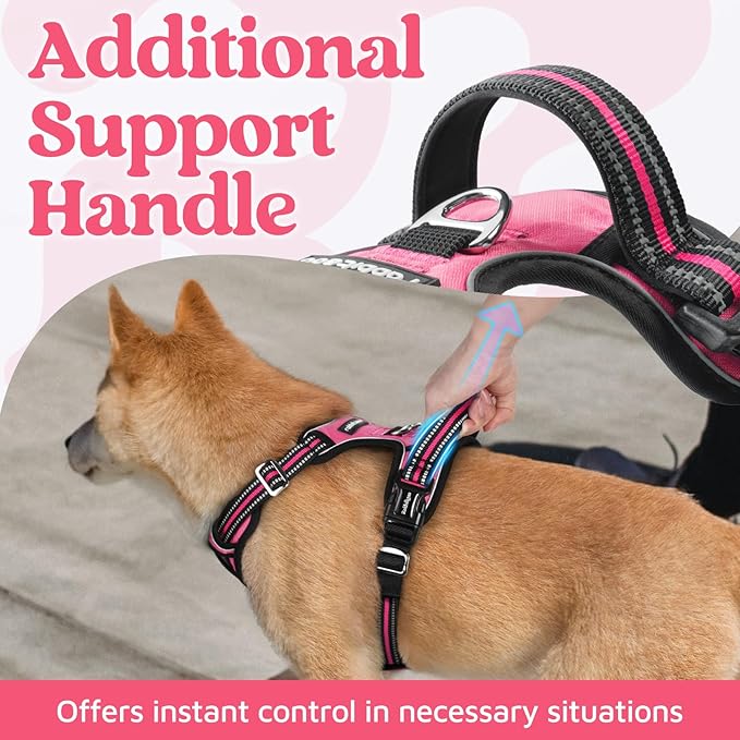 rabbitgoo Dog Harness for Large Dogs, No Pull Pet Vest with 3 Buckles, Adjustable Soft Padded Pet Harness with Easy Control Handle and Reflective Strips, Pink, XL